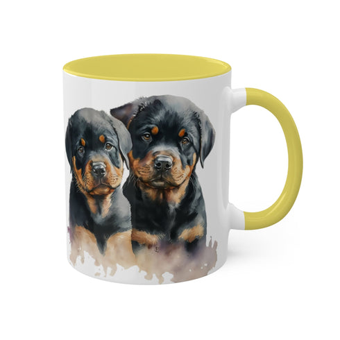Rottweiler Pupies - Color Accent Mugs, 11oz